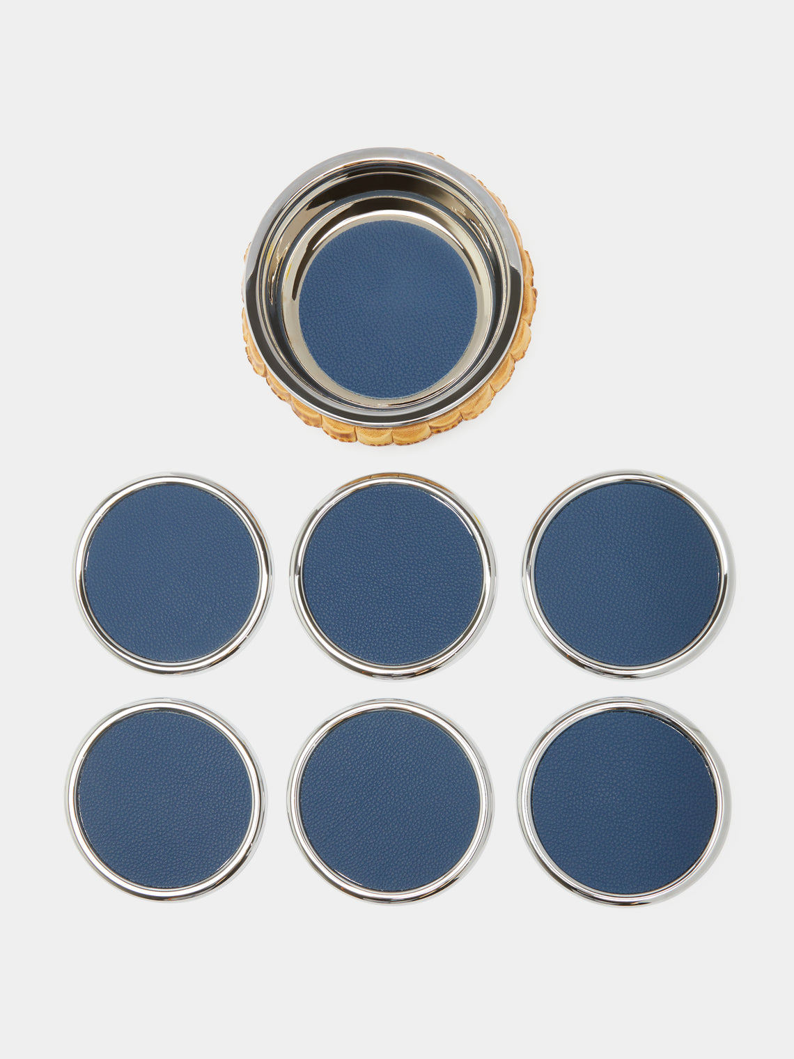 Lorenzi Milano - Leather Coasters with Bamboo Holder (Set of 6) -  - ABASK