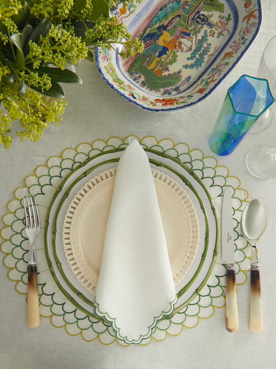 Ramatuelle Bamboo Hand-Painted Ceramic Dinner Plates – 10in/26cm (Set of 2)