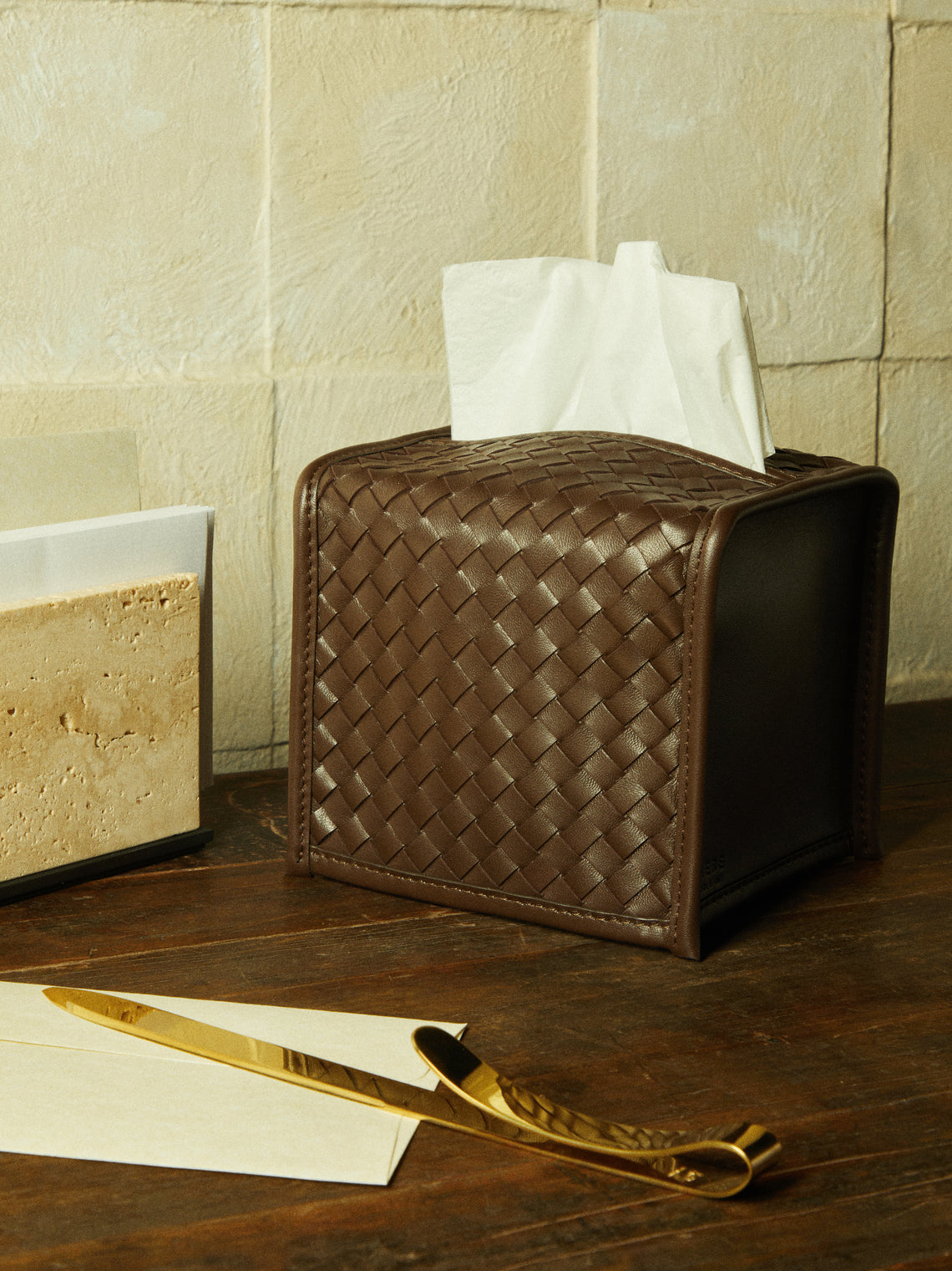 Riviere - Woven Leather Tissue Box -  - ABASK