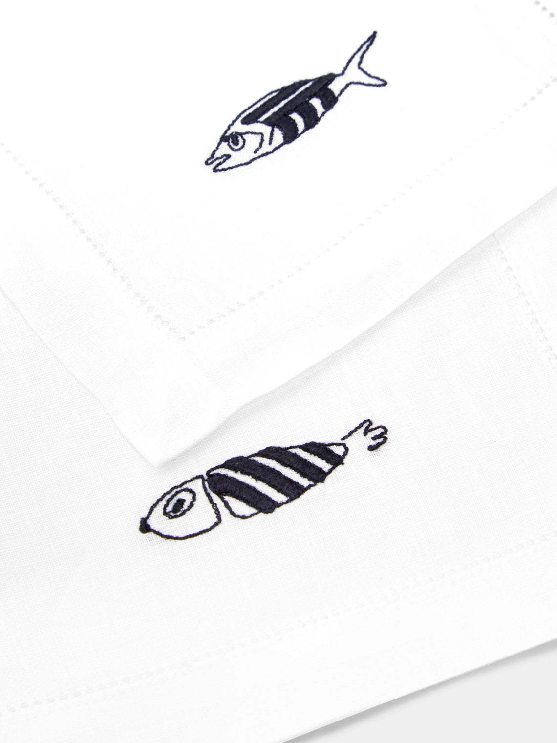 Loretta Caponi - Mendini Fish Hand-Embroidered Linen Cocktail Napkins (Set of 6) -  - ABASK