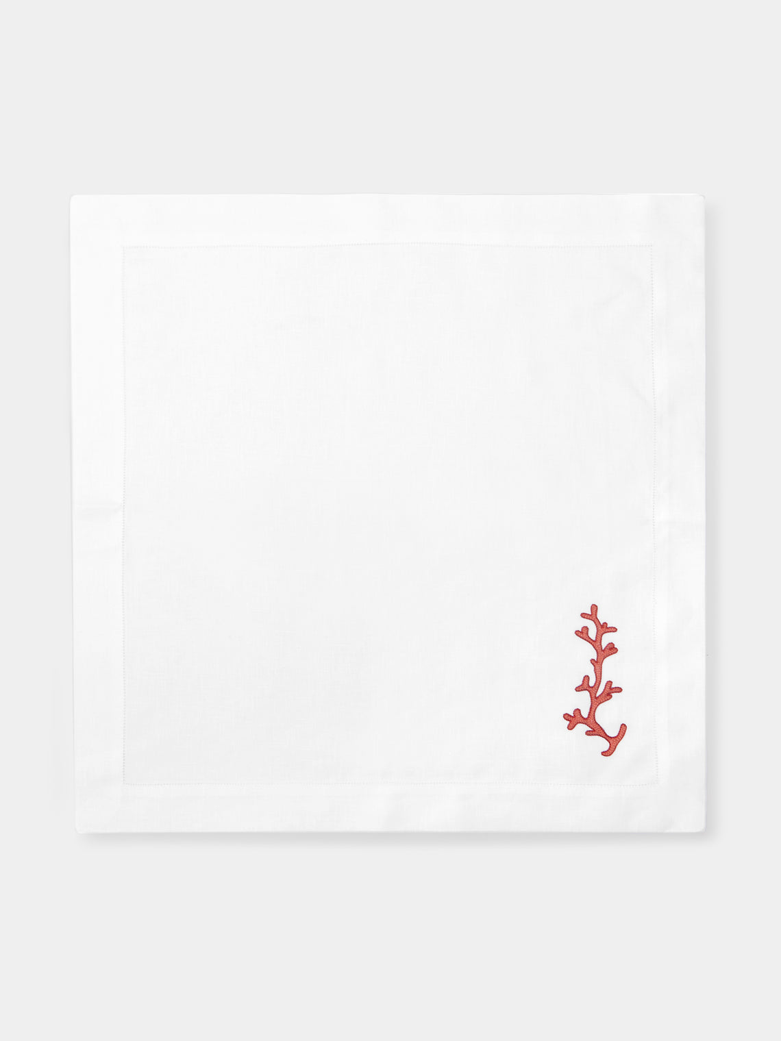 Loretta Caponi - Coral Ajour Hand-Embroidered Linen Placemats and Napkins (Set of 2) -  - ABASK