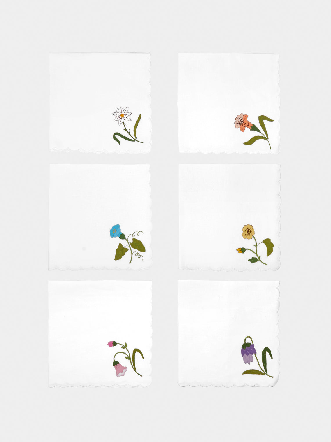 Taf Firenze - Fantasia Estate Hand-Embroidered Linen Placemats and Napkins (Set of 6) -  - ABASK