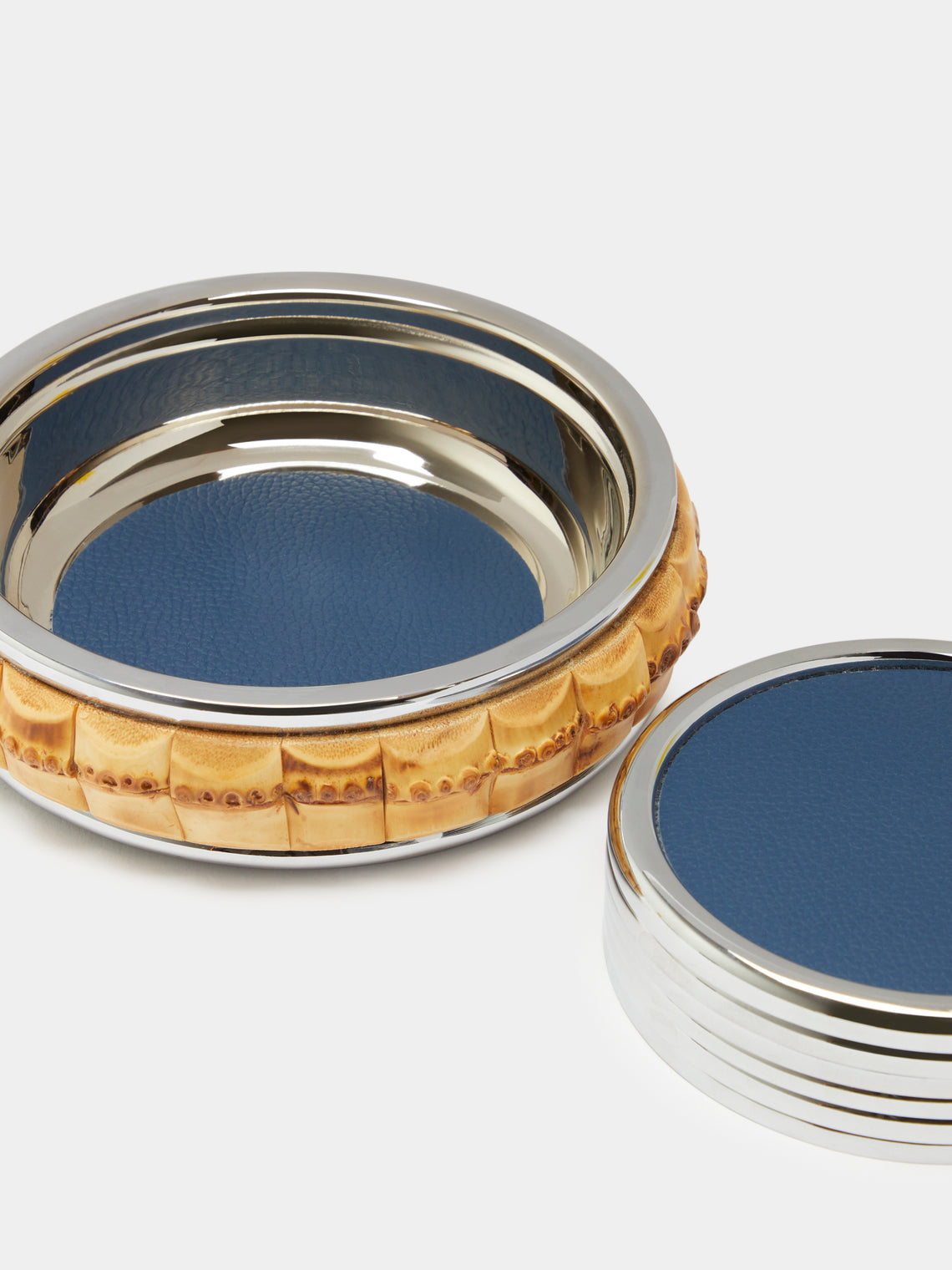 Lorenzi Milano - Leather Coasters with Bamboo Holder (Set of 6) -  - ABASK