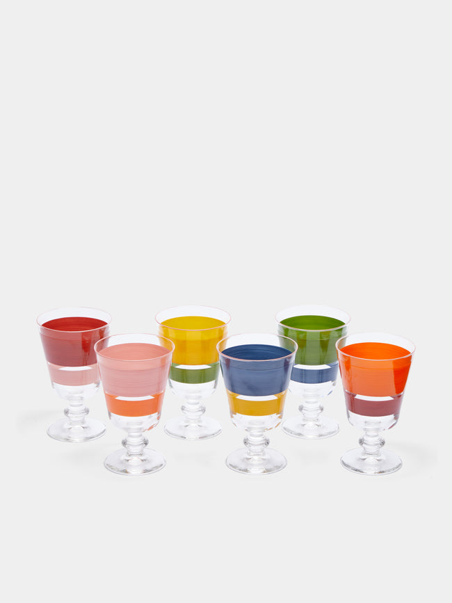 Los Vasos de Agua Clara - Portofino Hand-Painted Stemmed Glasses (Set of 6) -  - ABASK
