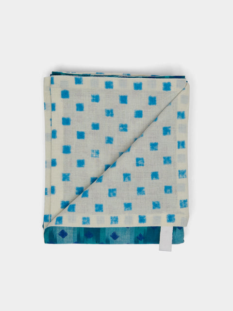 Gregory Parkinson - Aqua Ikat Block-Printed Cotton Napkins (Set of 6) -  - ABASK - 