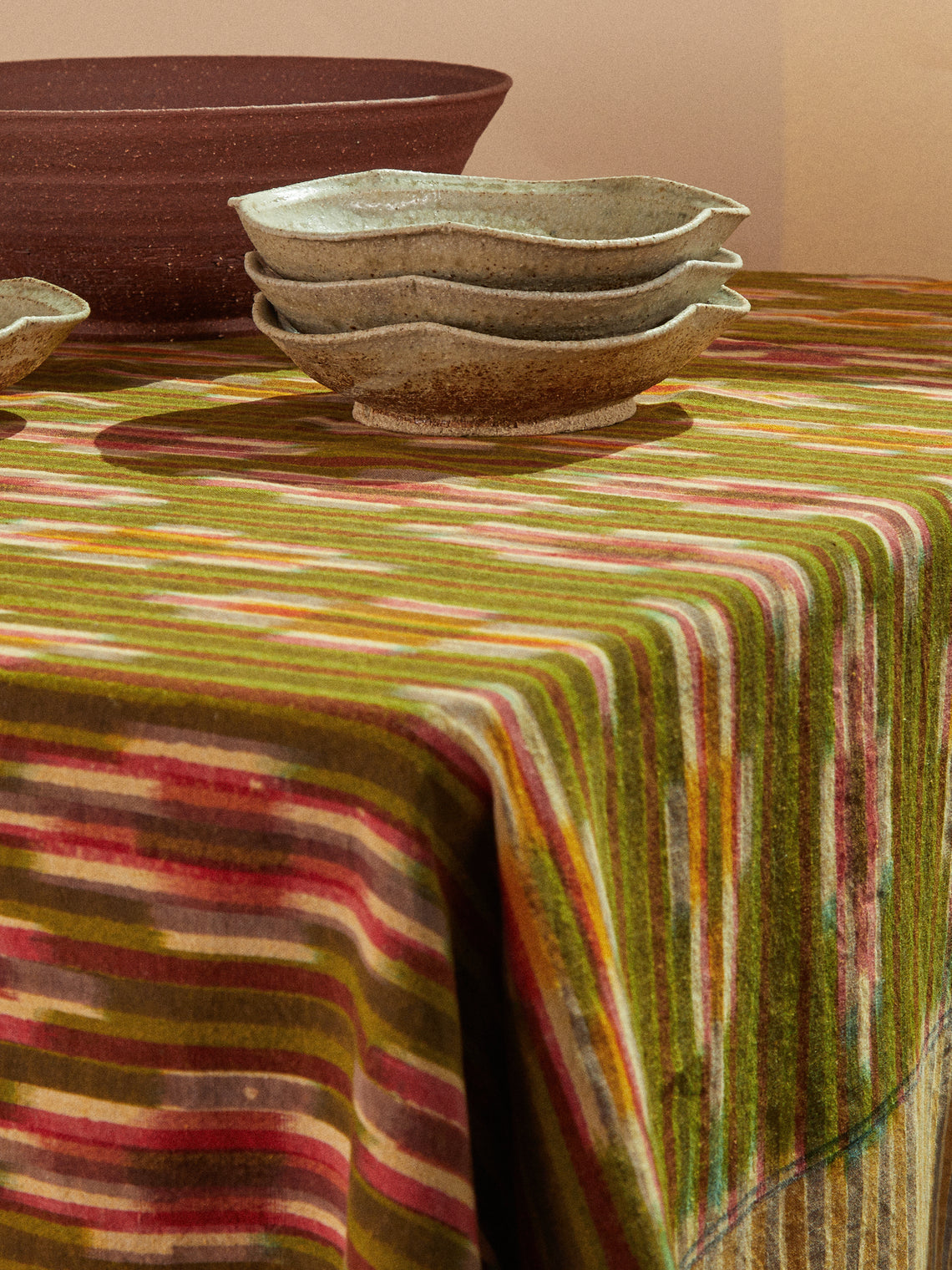 Gregory Parkinson - Turmeric Moss Block-Printed Cotton Rectangular Tablecloth -  - ABASK