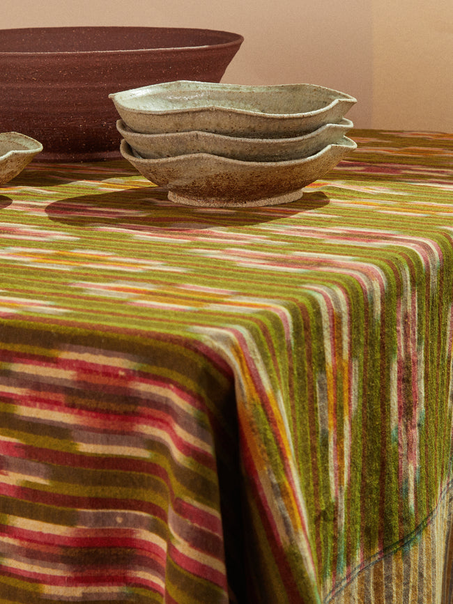 Gregory Parkinson - Turmeric Moss Block-Printed Cotton Rectangular Tablecloth -  - ABASK
