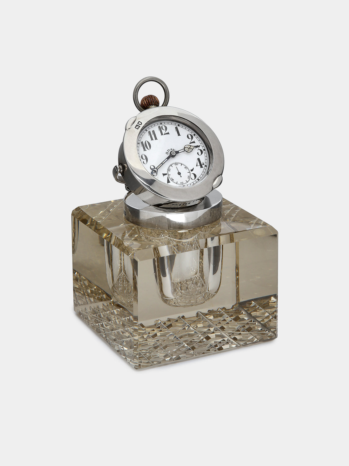 Antique and Vintage - 20th-Century Crystal Inkwell with Detachable Clock -  - ABASK