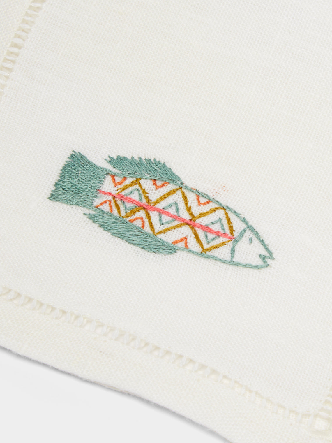 Anut - Tilipa Hand-Embroidered Linen Cocktail Napkins (Set of 6) -  - ABASK