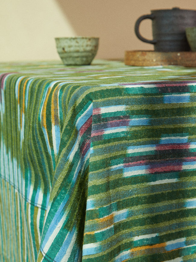 Gregory Parkinson - Petal Stripe Block-Printed Cotton Rectangular Tablecloth -  - ABASK