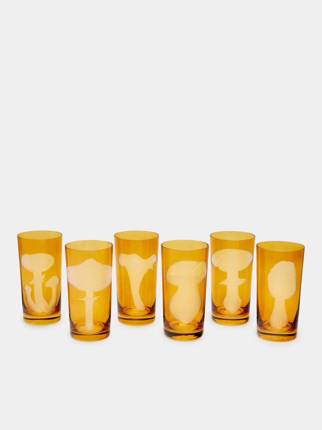 Artel - Mushrooms Hand-Engraved Crystal Highballs (Set of 6) -  - ABASK- 