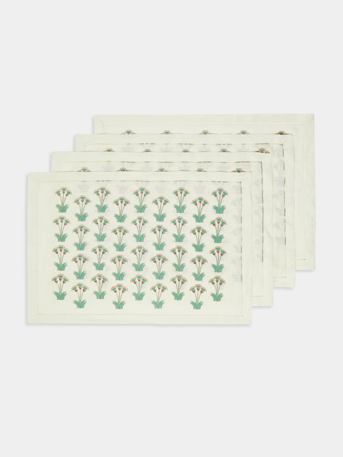 Anut - Nile Lotus Hand-Printed Linen Placemats (Set of 4) -  - ABASK