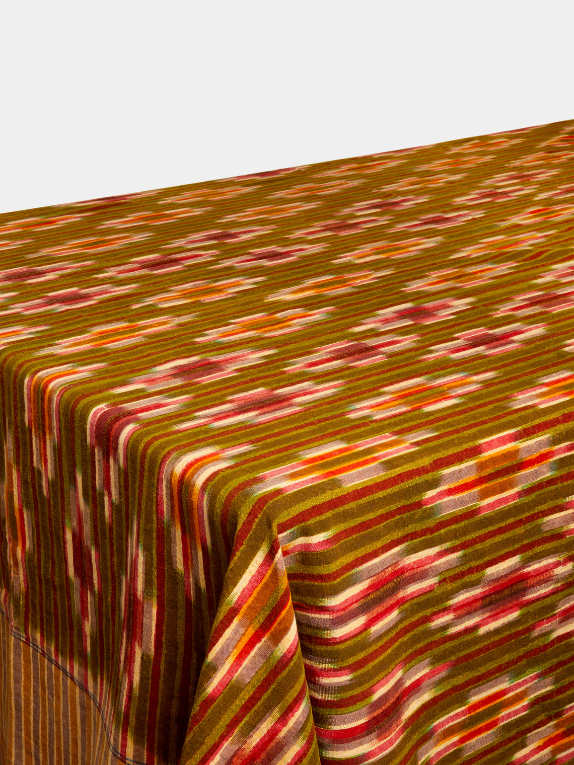 Gregory Parkinson - Turmeric Moss Block-Printed Cotton Rectangular Tablecloth -  - ABASK