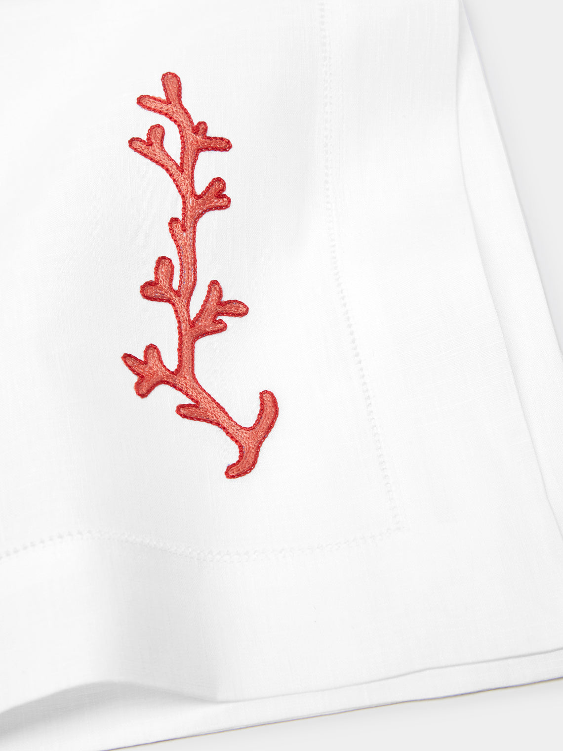 Loretta Caponi - Coral Ajour Hand-Embroidered Linen Placemats and Napkins (Set of 2) -  - ABASK