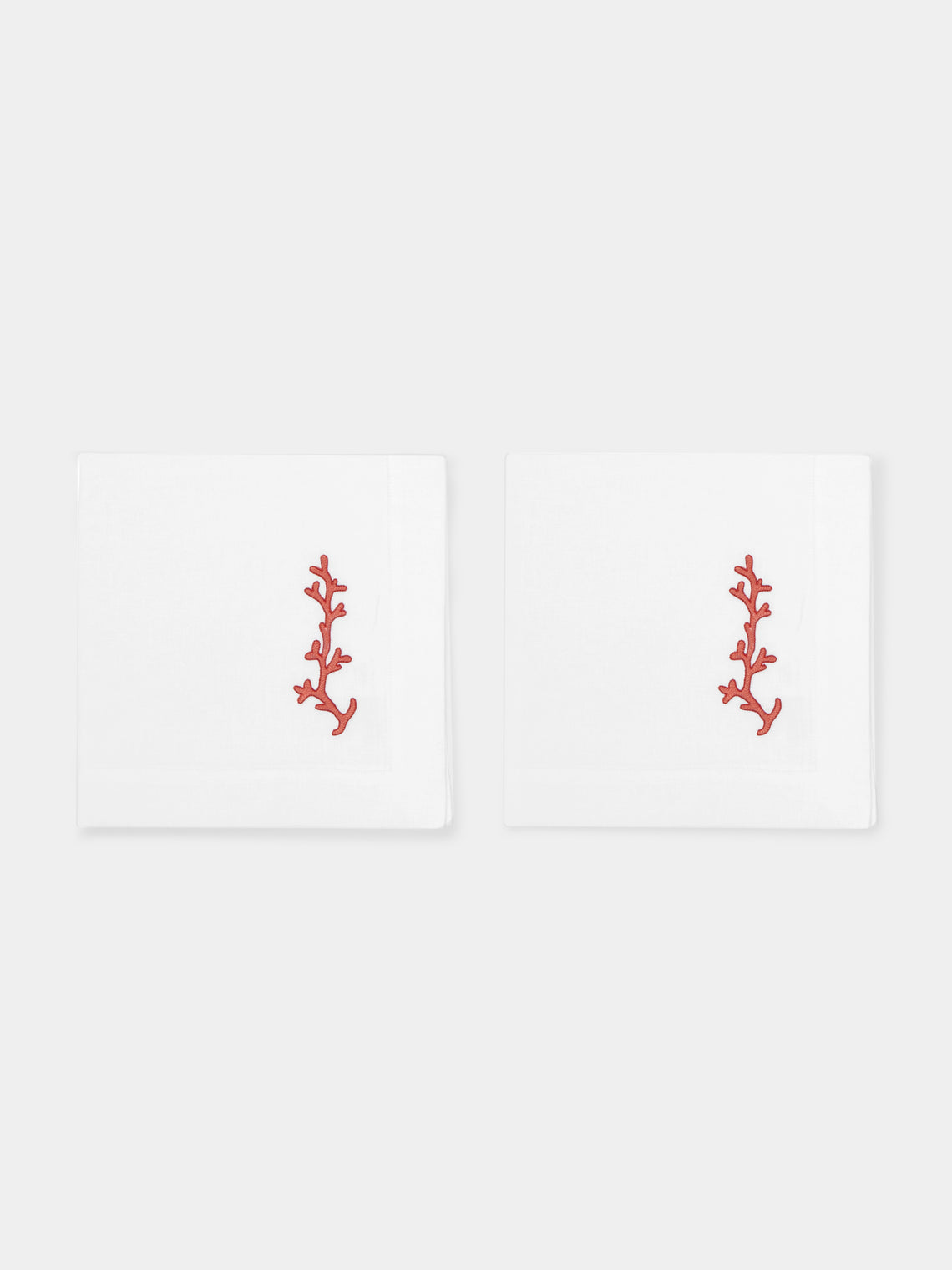 Loretta Caponi - Coral Ajour Hand-Embroidered Linen Placemats and Napkins (Set of 2) -  - ABASK