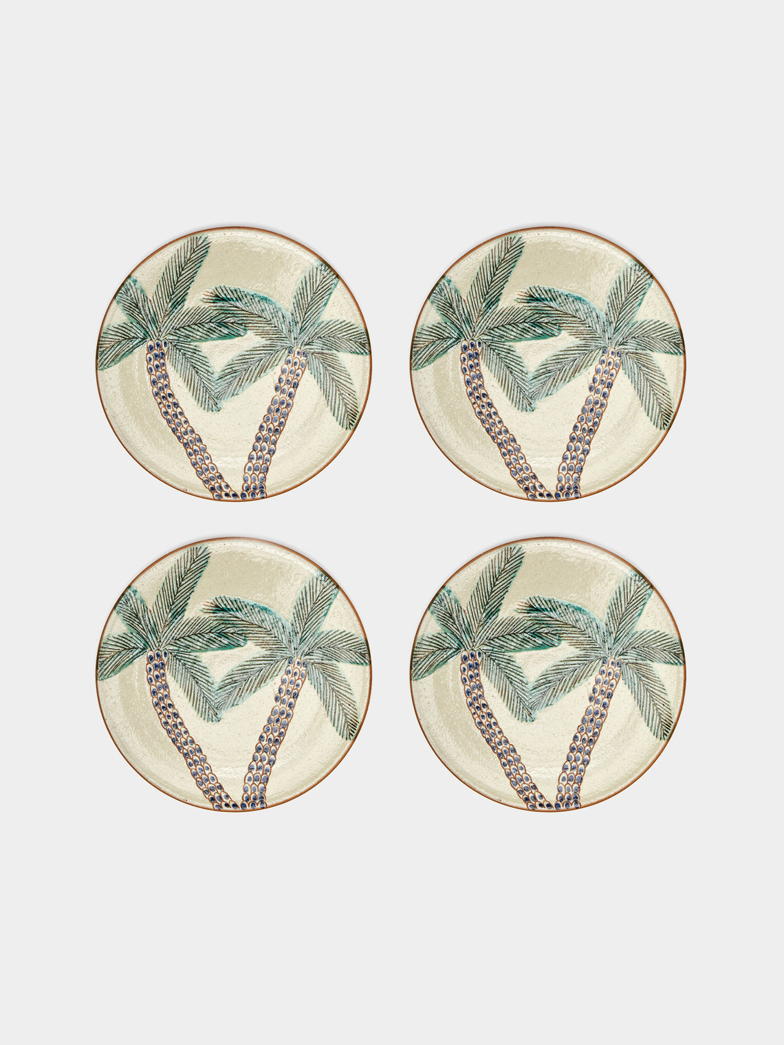 Anut Cairo - Palm Hand-Painted Ceramic Dinner Plates (Set of 4) -  - ABASK