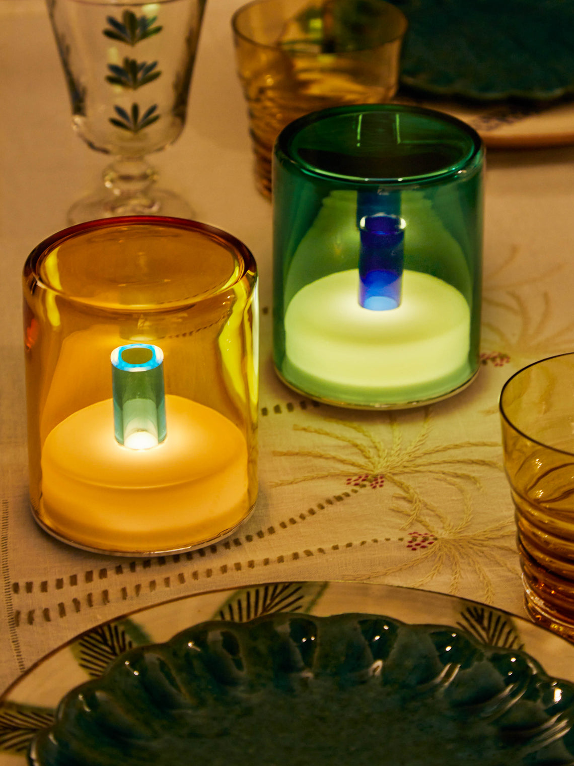 Green Wolf Lighting - Ambra I Hand-Blown Murano Glass Portable Table Light - Yellow - ABASK