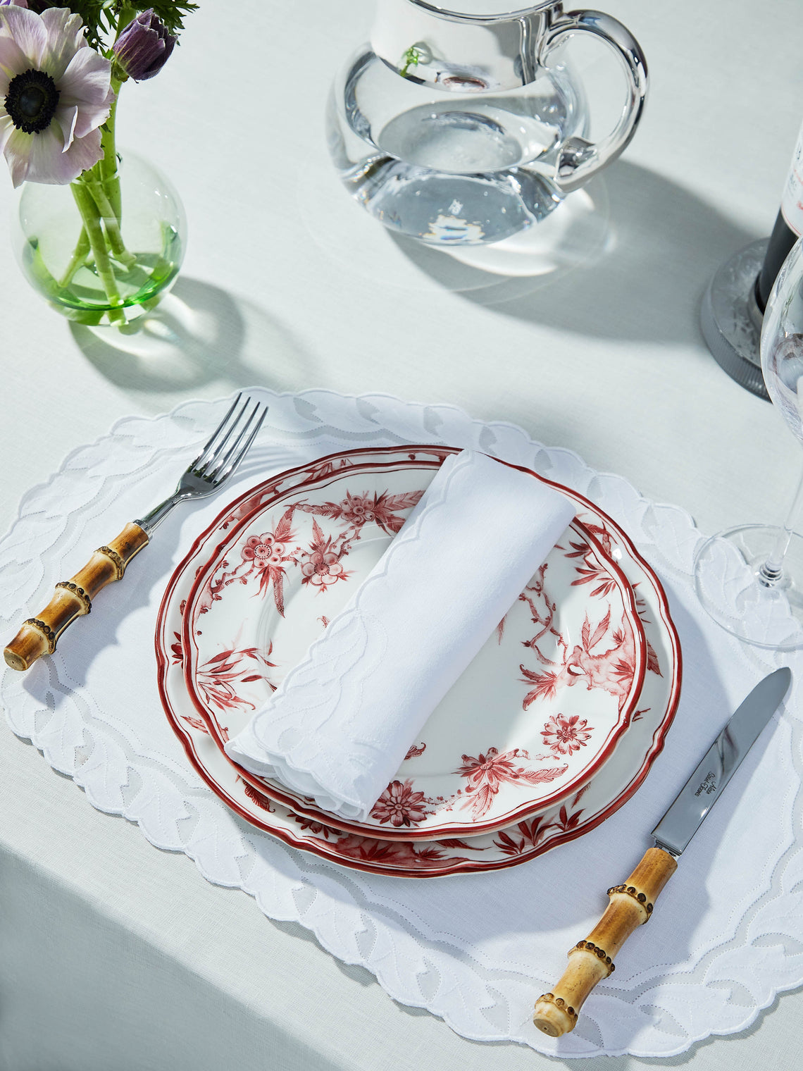 Taf Firenze - Foglie Organza Hand-Embroidered Linen Placemats and Napkins (Set of 6) -  - ABASK