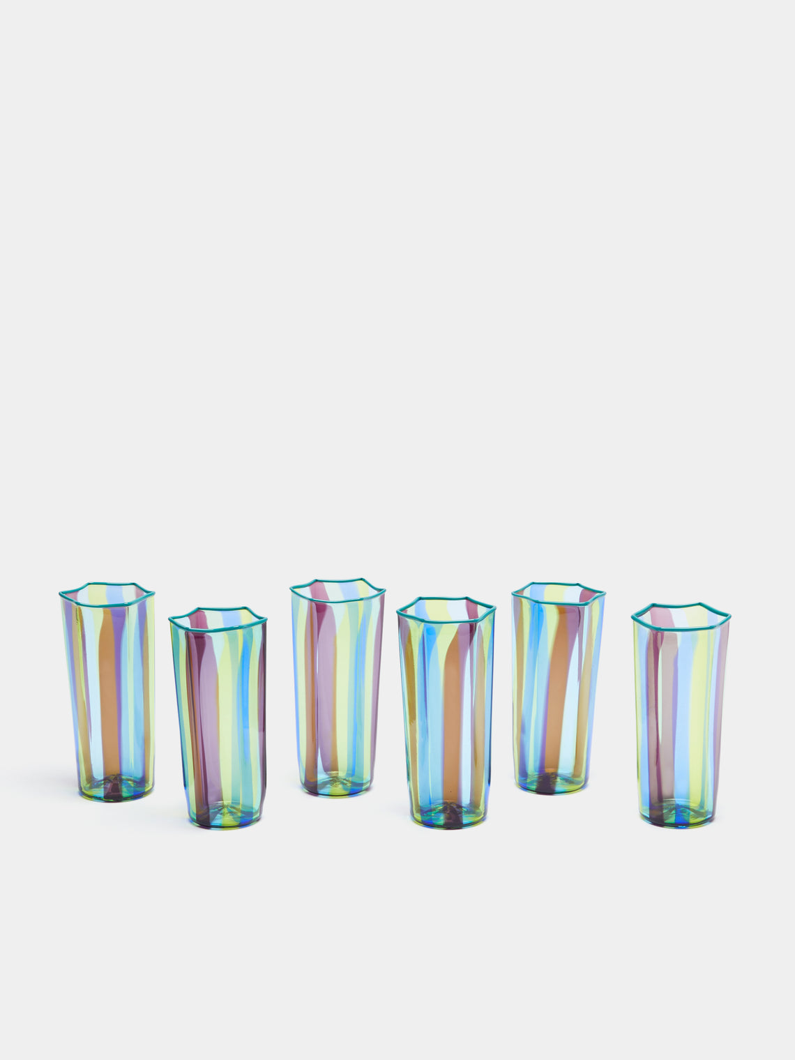 Antique and Vintage - 1970s Murano Hexagonal Glass (Set of 6) - Green - ABASK