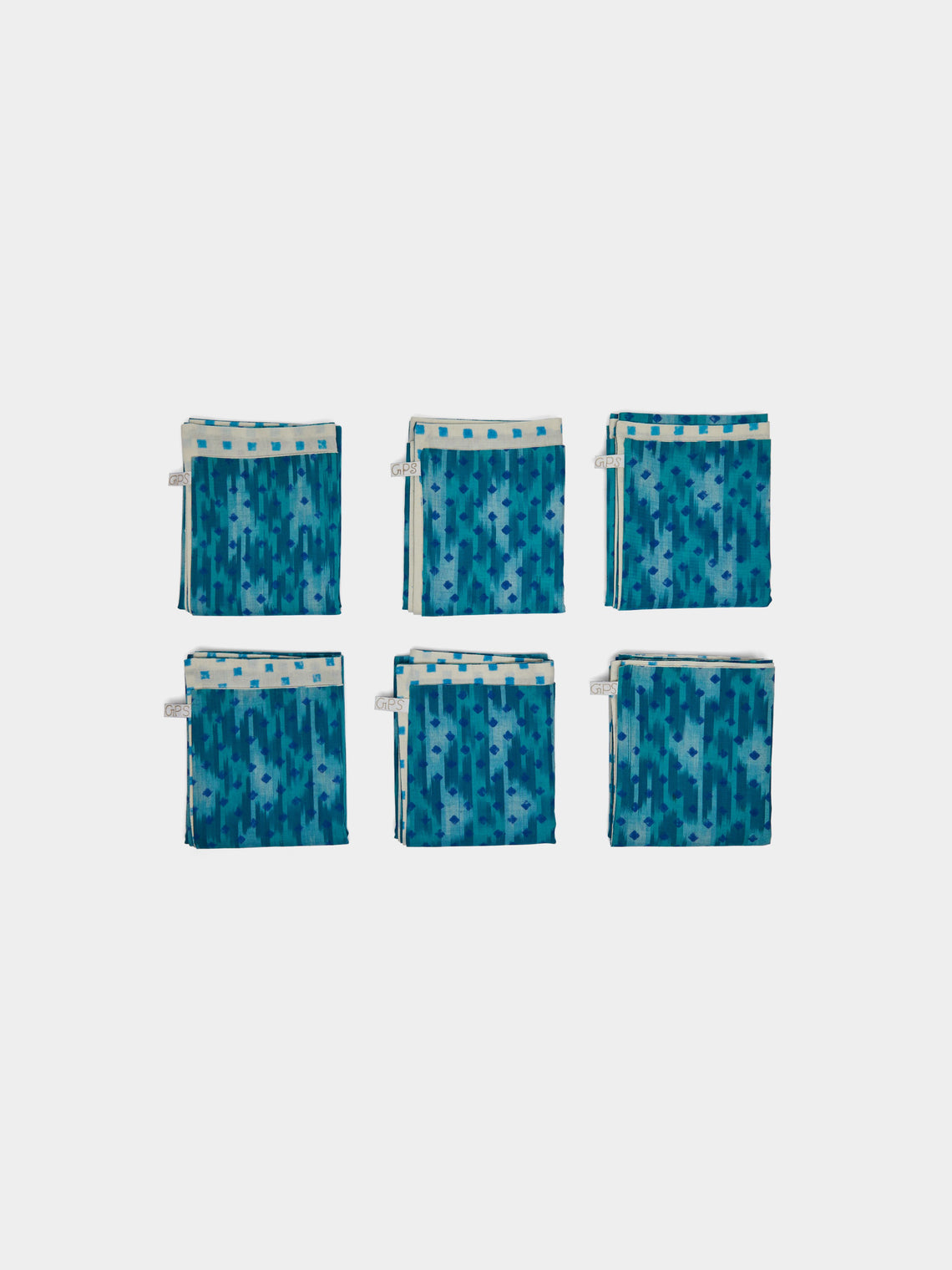 Gregory Parkinson - Aqua Ikat Block-Printed Cotton Napkins (Set of 6) -  - ABASK