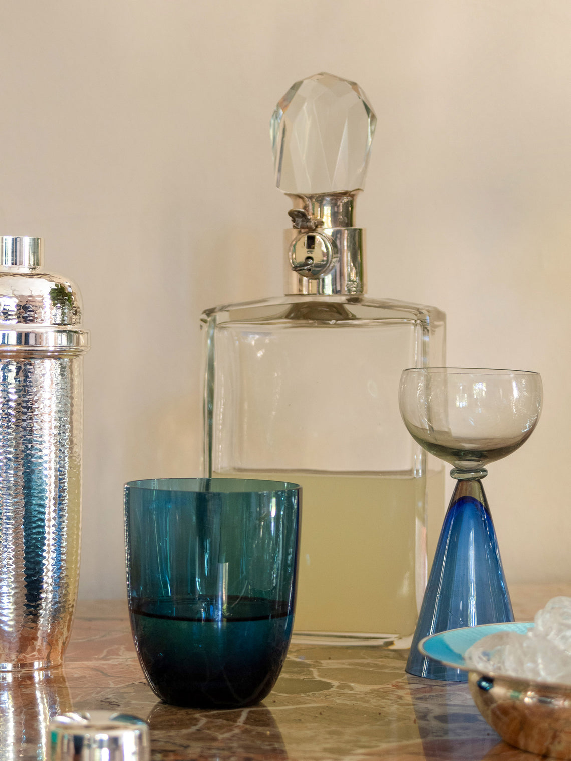 Antique and Vintage - 1930s Silver & Cut Glass Locking Decanter (Set of 2) - Clear - ABASK