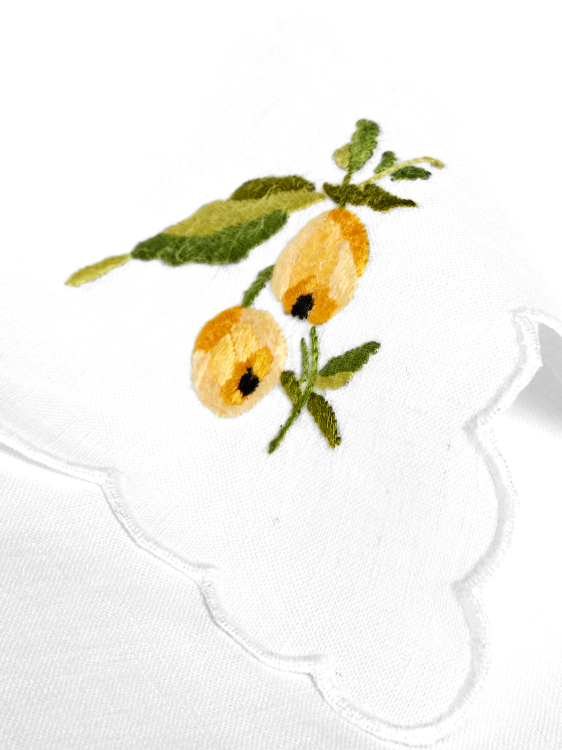 Taf Firenze - Motivi Frutta Procellana Hand-Embroidered Linen Tablecloth and Napkins (Set of 12) -  - ABASK