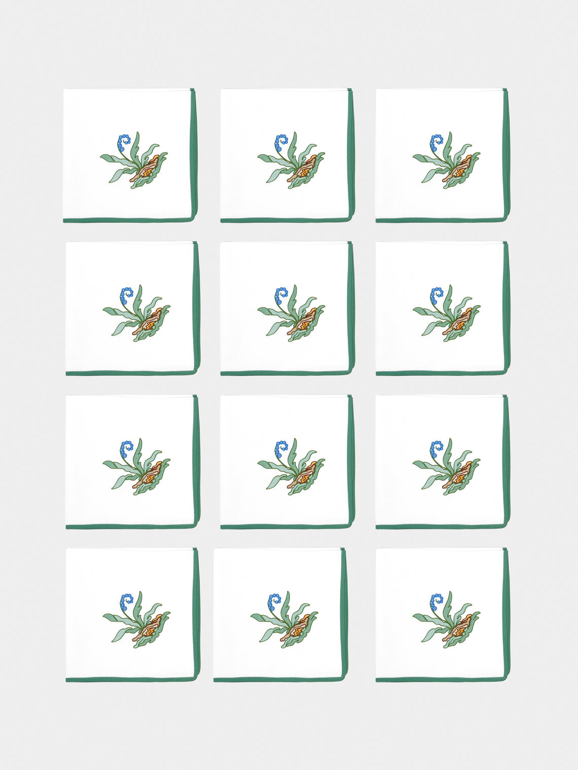 Loretta Caponi - Bonsai Hand-Embroidered Linen Tablecloth and Napkins (Set of 12) - Multiple - ABASK