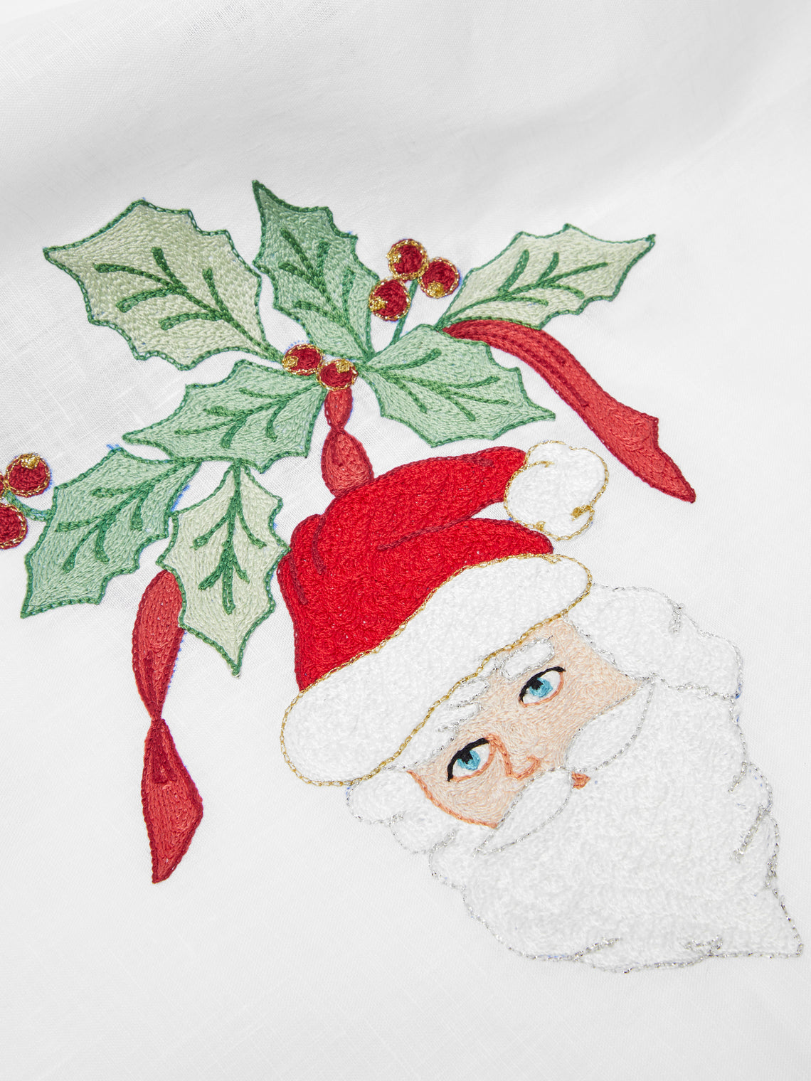 Loretta Caponi - Santa Claus Hand-Embroidered Linen Table Runner -  - ABASK