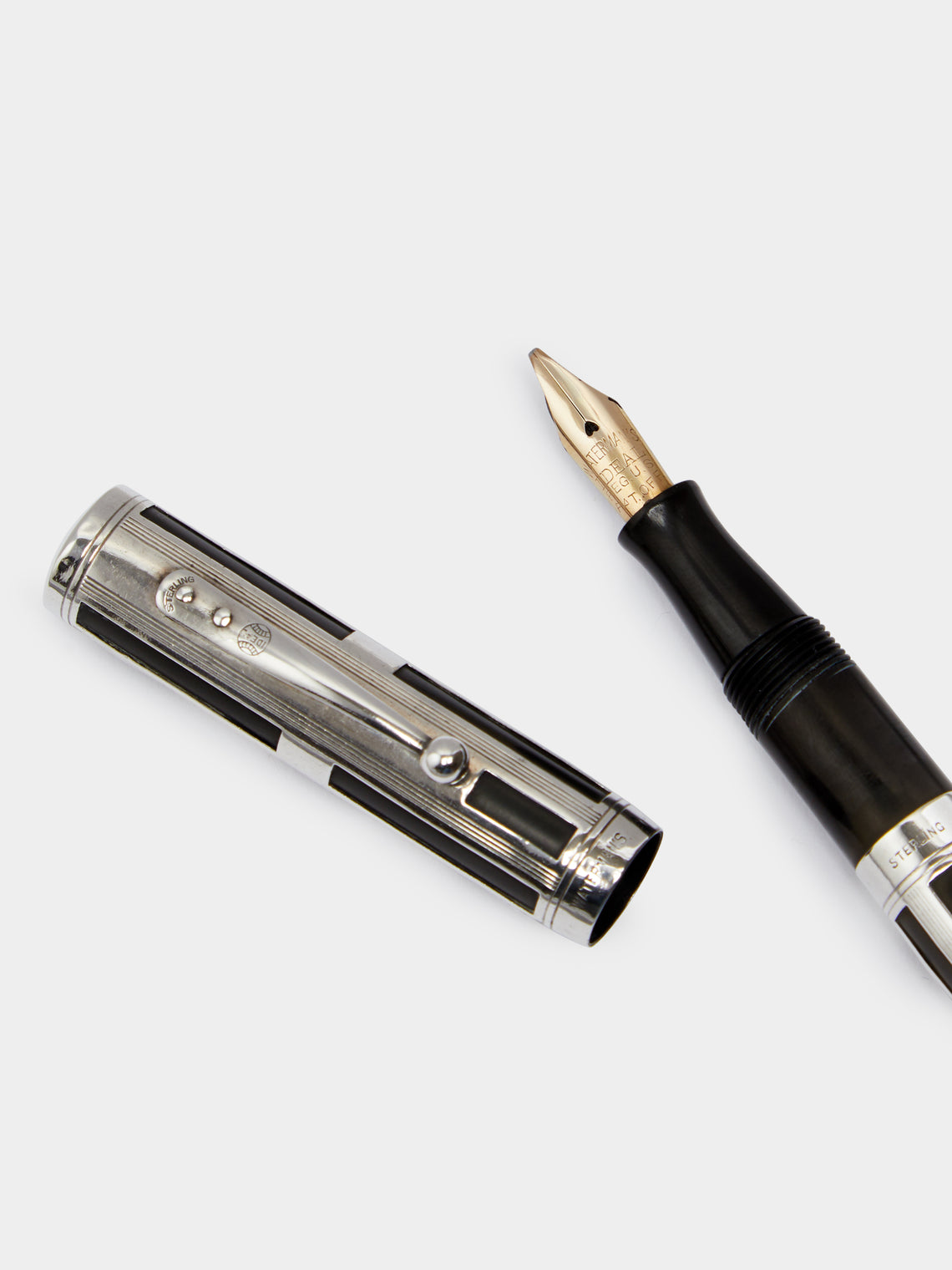 Antique and Vintage - 1930s Waterman Night & Day Sterling Silver Art Deco Fountain Pen - Silver - ABASK