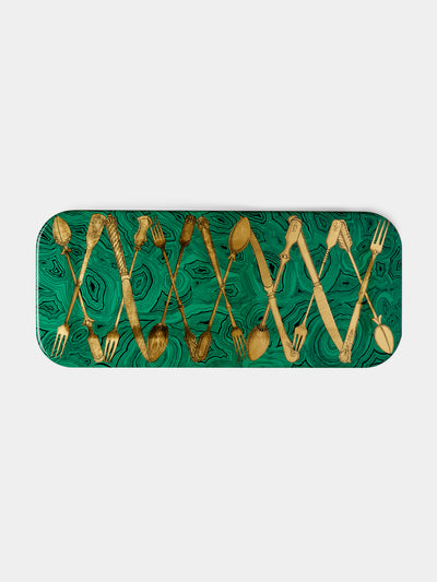 Fornasetti - Posateria Malachite Wood Tray - Green - ABASK - 