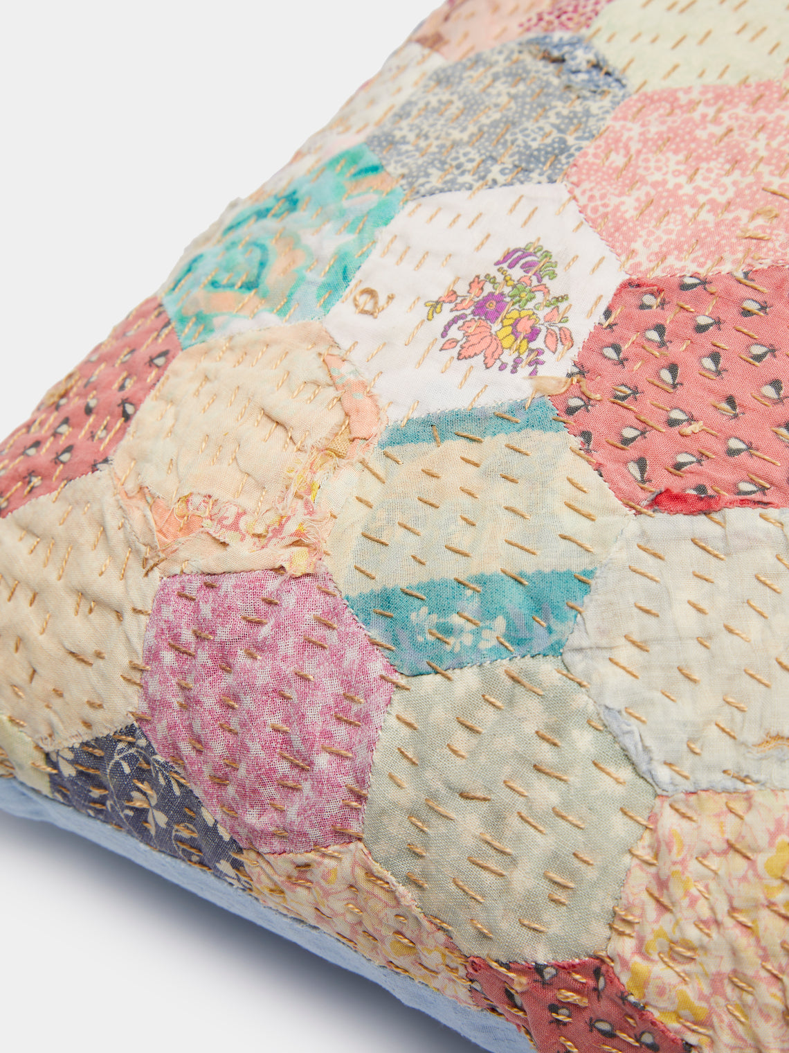 By Walid - 19th-Century Log Cabin Patchwork Linen Cushion -  - ABASK