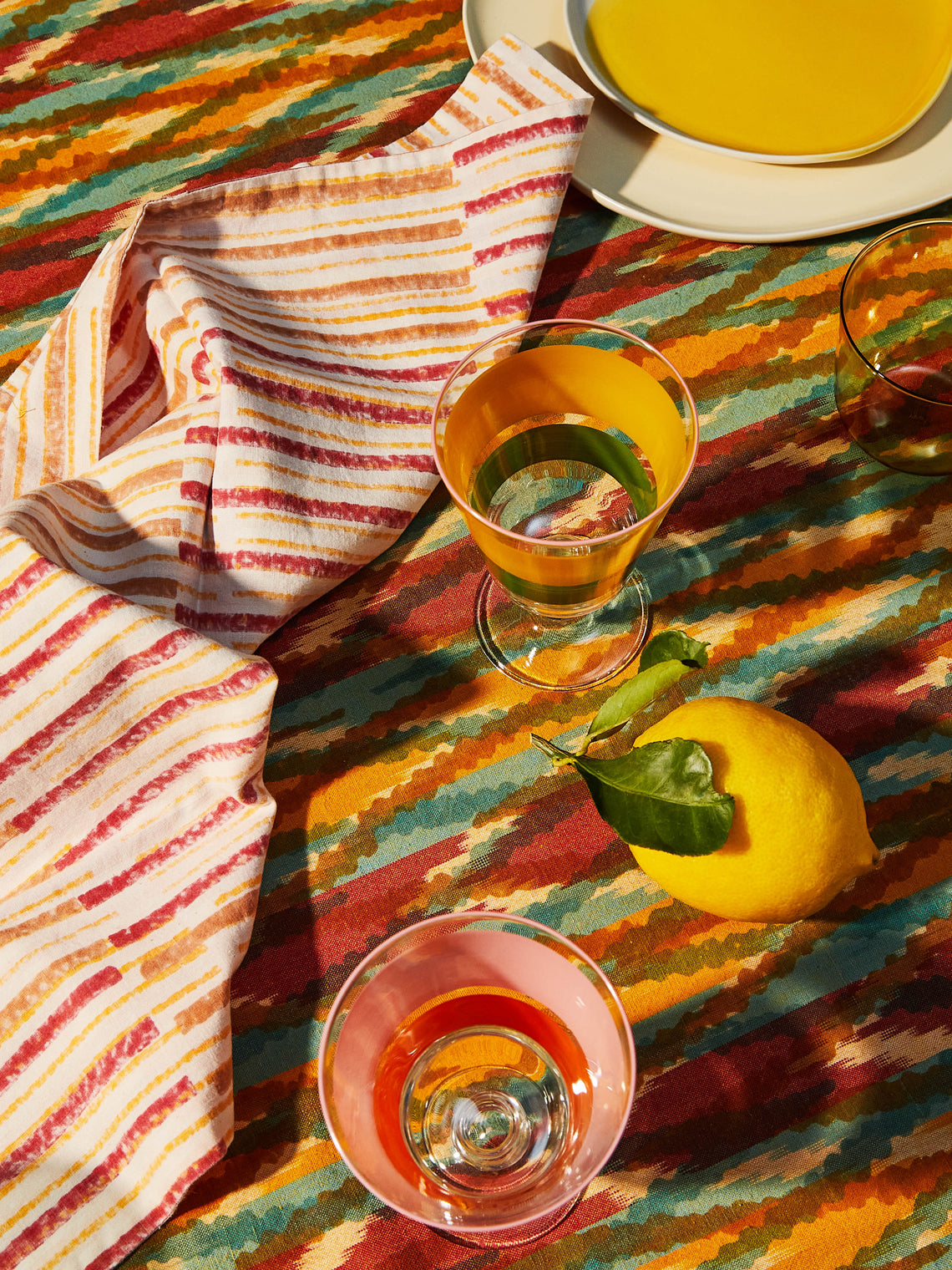 Gregory Parkinson - Paprika Melon Spice Block-Printed Cotton Rectangular Tablecloth -  - ABASK