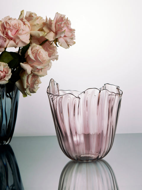 Venini - Fazzoletto a Canne Hand-Blown Murano Glass Medium Vase - Pink - ABASK