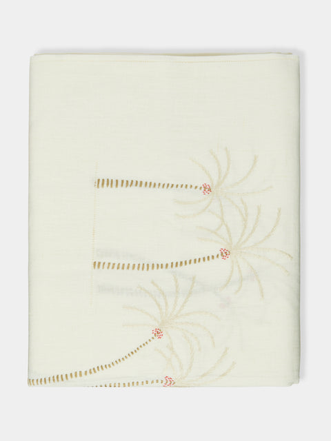 Malaika - Palm Tree Hand-Embroidered Linen Rectangular Tablecloth -  - ABASK - 