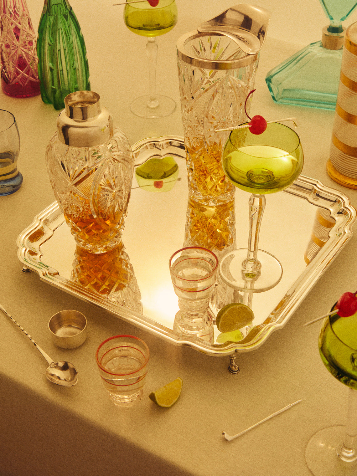 Antique and Vintage - 1960s Cut Crystal & Silver-Plated Cocktail Set -  - ABASK