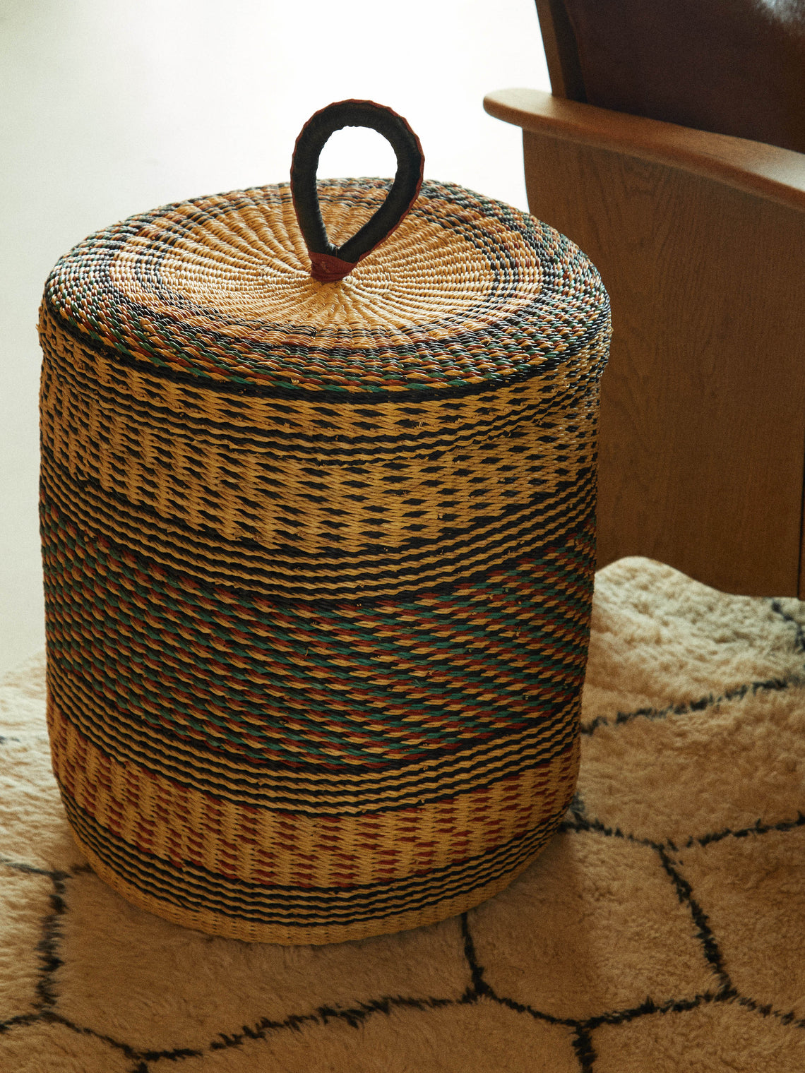 Baba Tree - Handwoven Elephant Grass Lidded Basket - Tan - ABASK