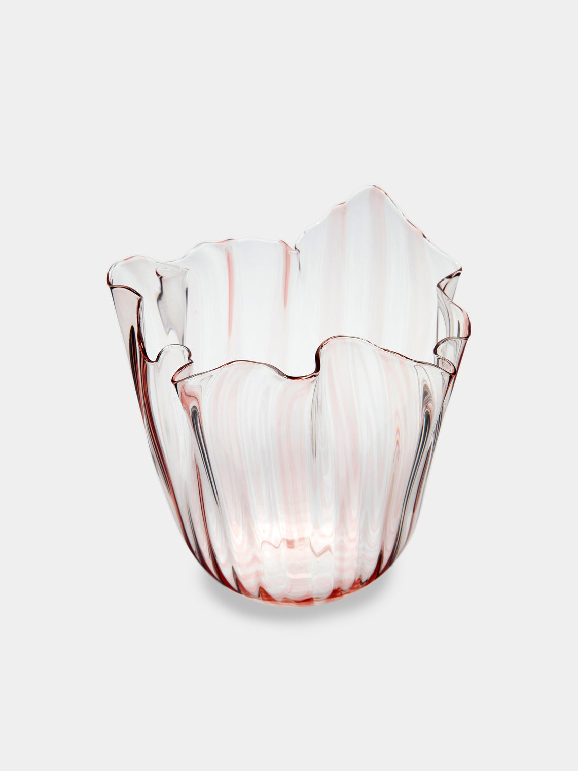 Venini - Fazzoletto a Canne Hand-Blown Murano Glass Medium Vase - Pink - ABASK