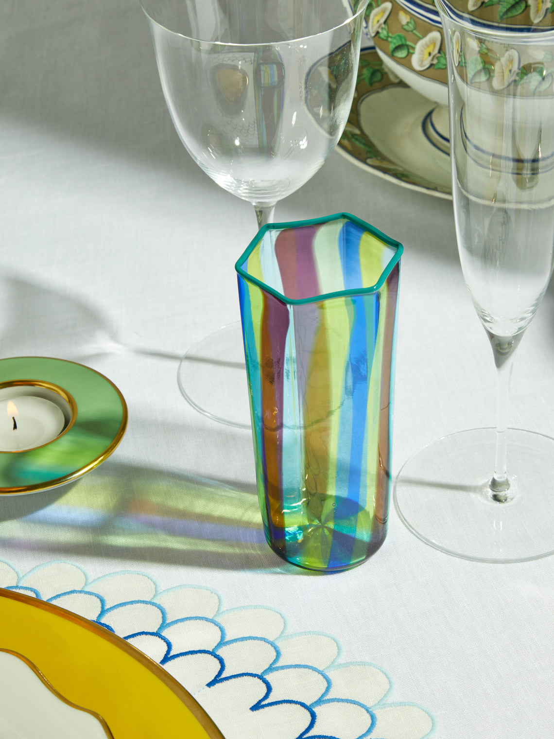 Antique and Vintage - 1970s Murano Hexagonal Glass (Set of 6) - Green - ABASK