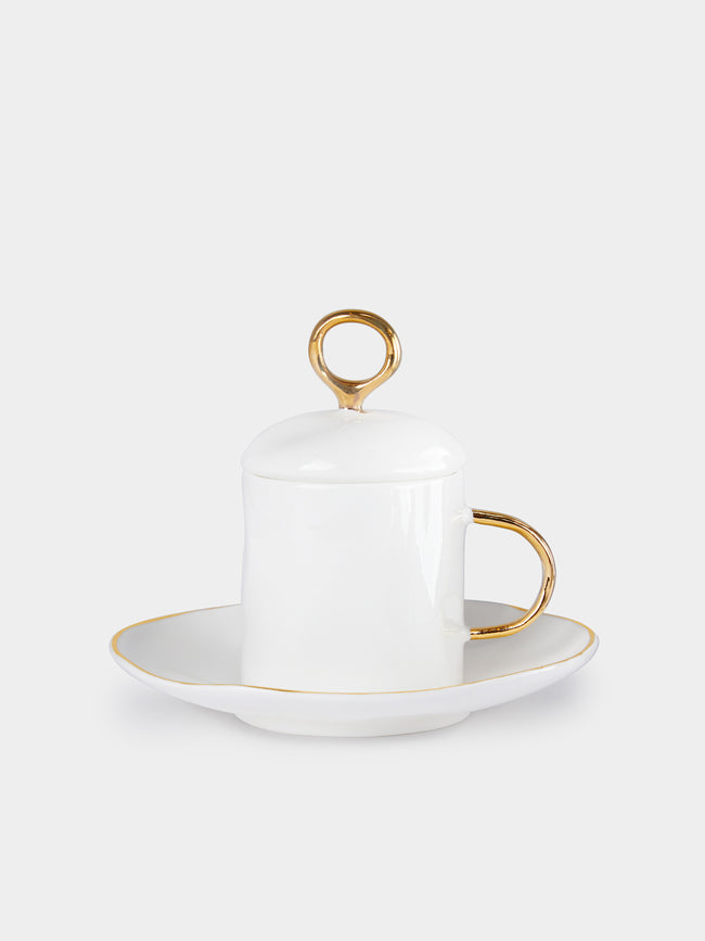 Feldspar - Hand-Painted 24ct Gold and Bone China Lidded Espresso Cup -  - ABASK - 