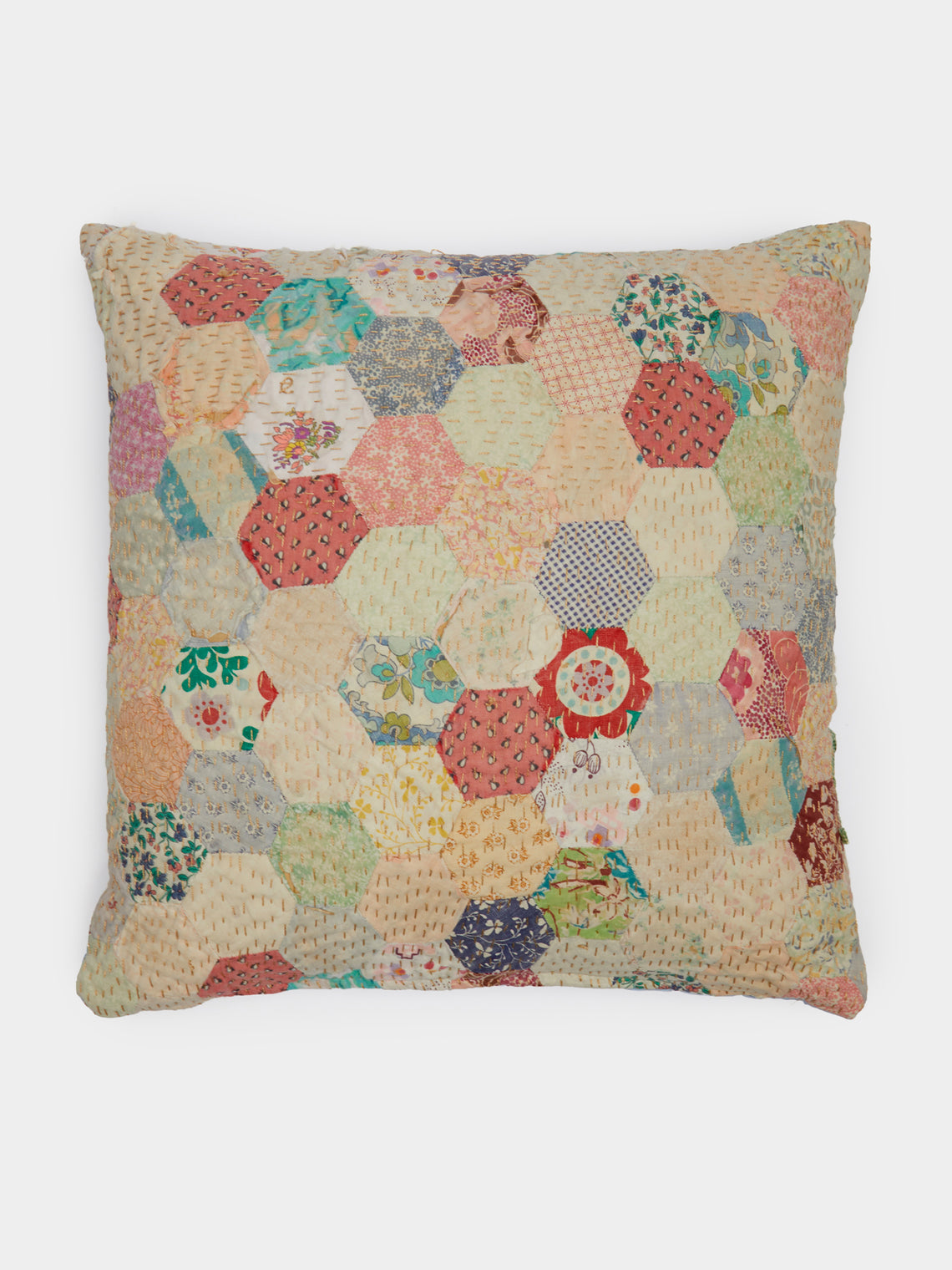 By Walid - 19th-Century Log Cabin Patchwork Linen Cushion -  - ABASK - 