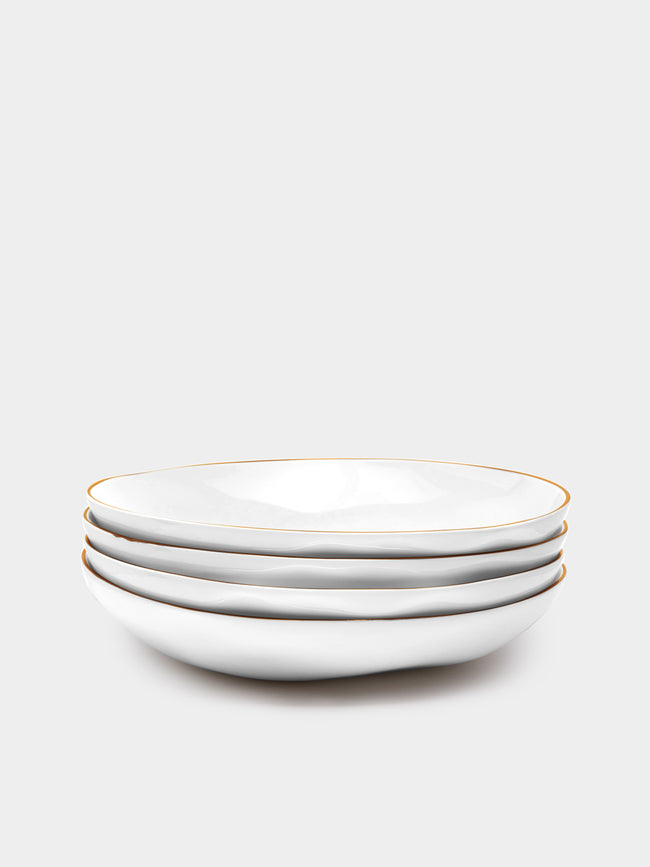 Feldspar - Hand-Painted 24ct Gold and Bone China Pasta Bowls (Set of 4) -  - ABASK