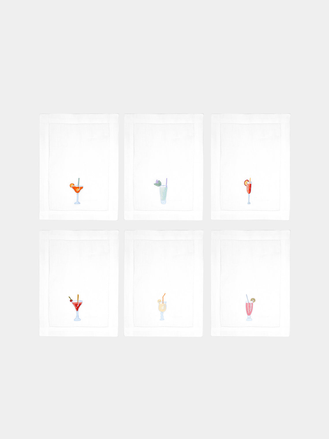 Loretta Caponi - Aperitivo Hand-Embroidered Linen Cocktail Napkins (Set of 6) -  - ABASK