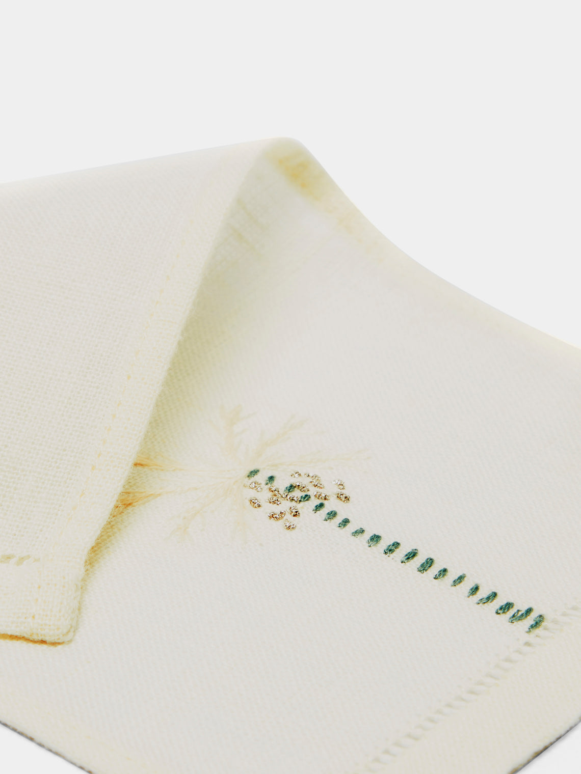 Anut - Palm Tree Hand-Embroidered Linen Cocktail Napkins (Set of 6) -  - ABASK