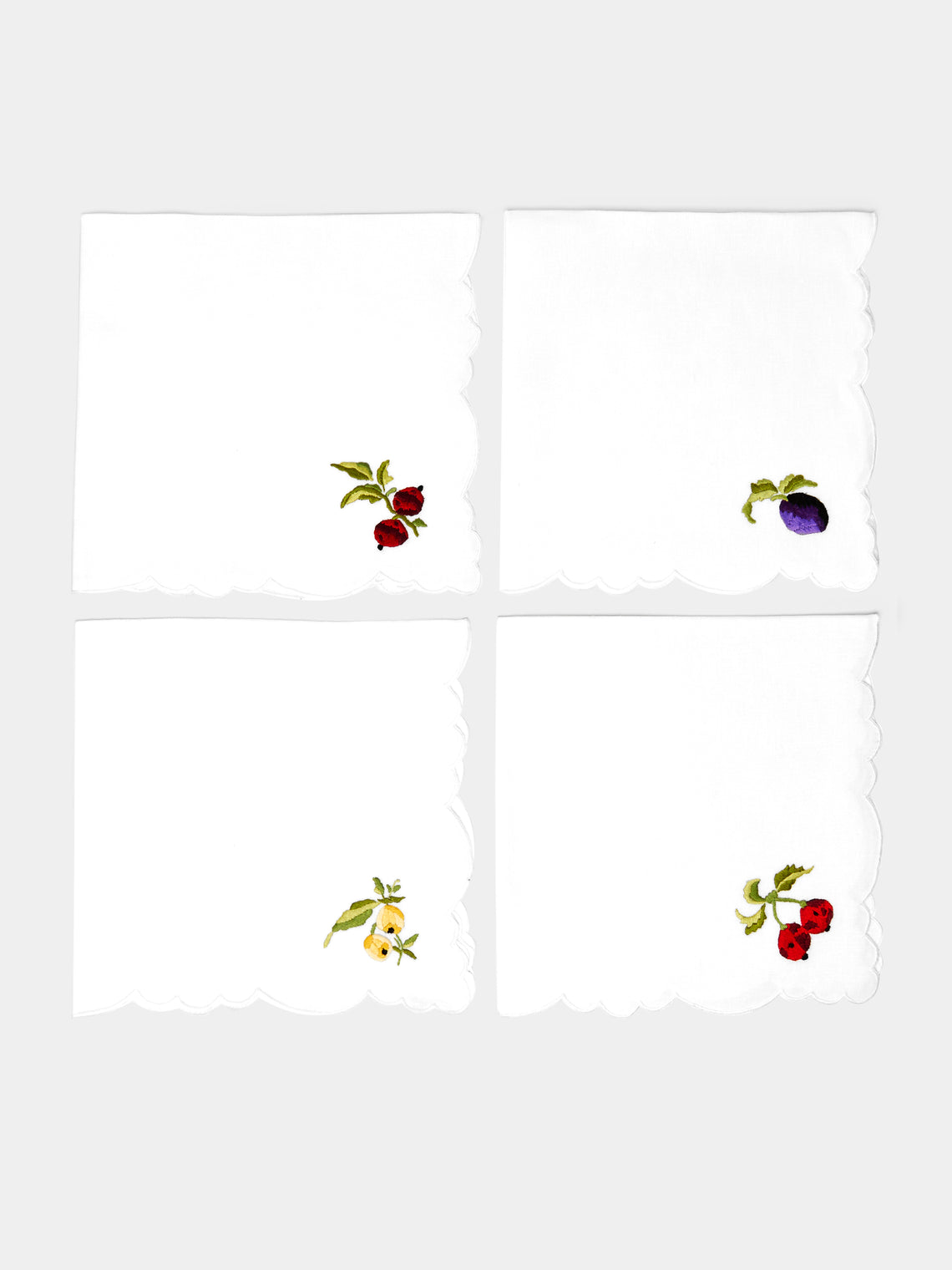 Taf Firenze - Motivi Frutta Procellana Hand-Embroidered Linen Tablecloth and Napkins (Set of 12) -  - ABASK