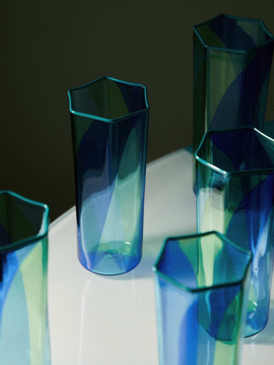 Antique and Vintage - 1970s Murano Hexagonal Glass (Set of 6) - Blue - ABASK