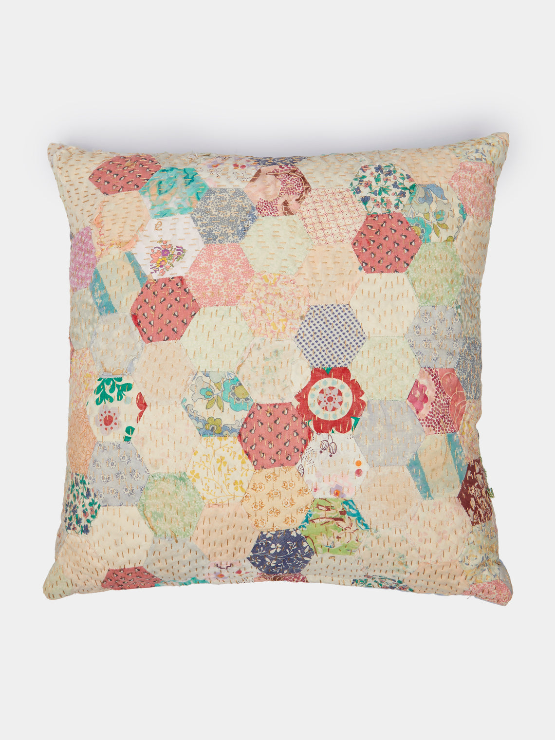 By Walid - 19th-Century Log Cabin Patchwork Linen Cushion -  - ABASK - 