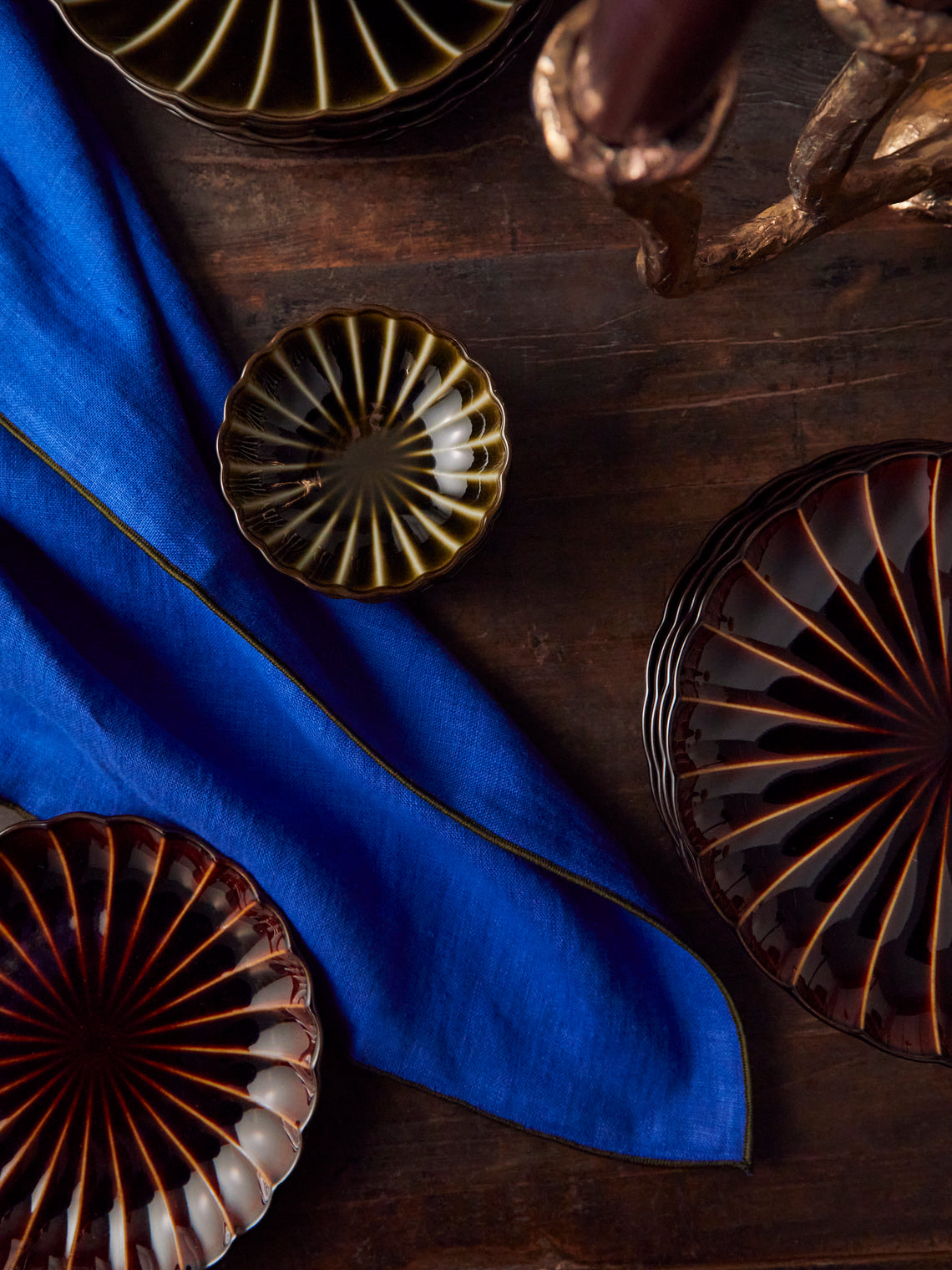 Madre Linen - Hand-Dyed Linen Contrast-Edge Napkins (Set of 4) - Blue - ABASK