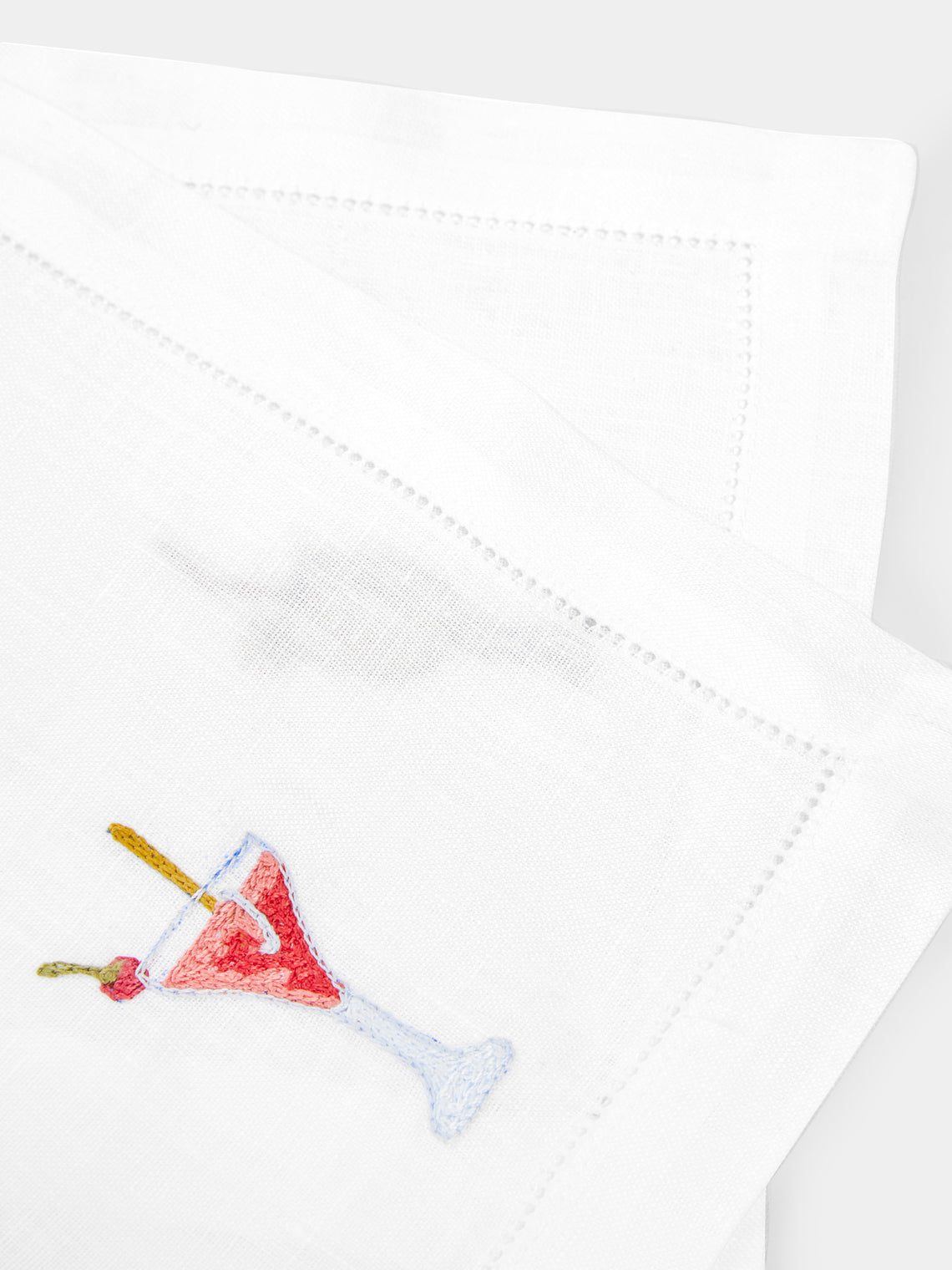 Loretta Caponi - Aperitivo Hand-Embroidered Linen Cocktail Napkins (Set of 6) -  - ABASK