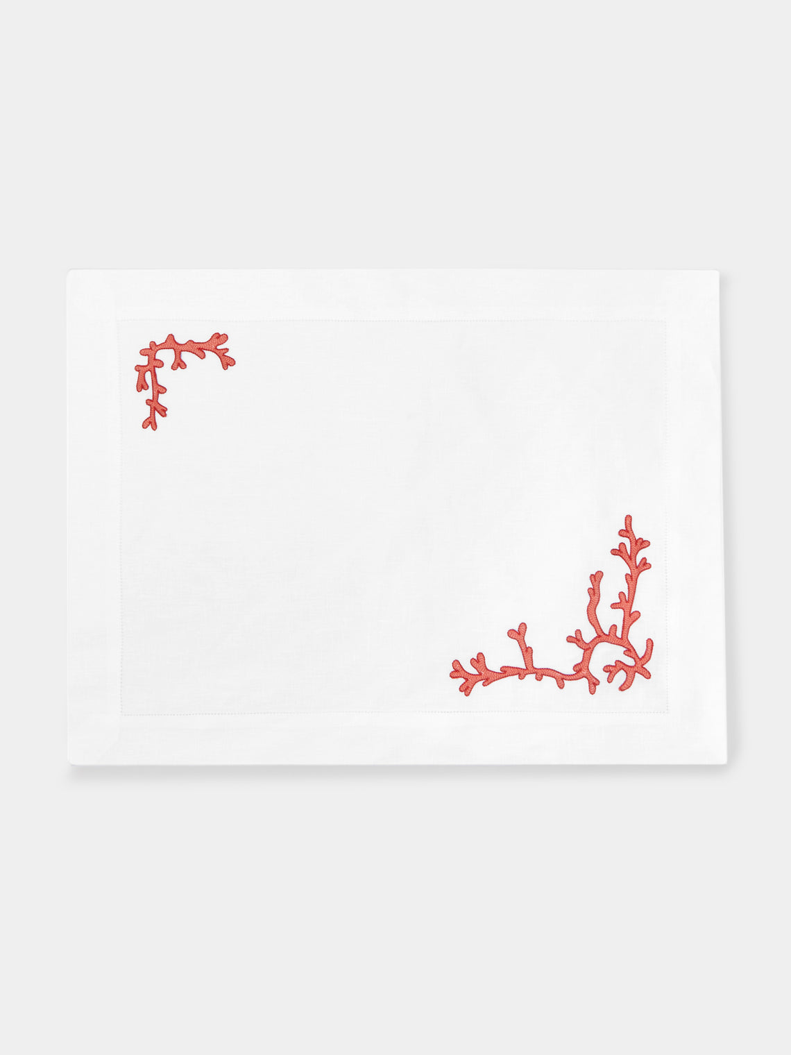 Loretta Caponi - Coral Ajour Hand-Embroidered Linen Placemats and Napkins (Set of 2) -  - ABASK