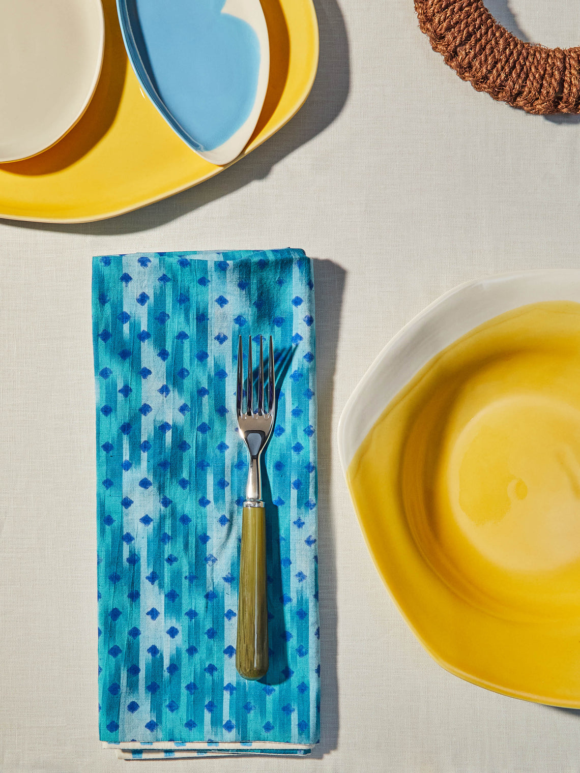 Gregory Parkinson - Aqua Ikat Block-Printed Cotton Napkins (Set of 6) -  - ABASK